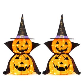 2Packs 3FT Halloween Collapsible Lighted Pumpkin Decoration, 176 LED Pop-Up Pumpkin Lamp With Cape, Plug In Halloween Jack-O-Lantern With Metal S (Option: Orange)