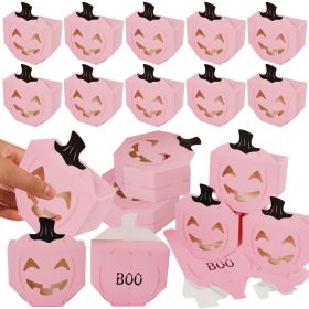 10Pcs Halloween Pink Pumpkin Gift Boxes Unique Candy Boxes With Hollow Scary Smiley Face Window Trick Or Treat Candy Goodie Bags For Halloween Bi (Option: 10pcs)