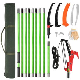 30ft Green Manual Trimmer Pole Saw Spiral Splicing With Portable Bag Fiberglass Pole Tool (Option: 30ft)