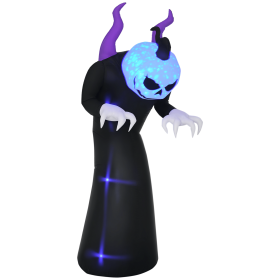 7ft Inflatable Halloween Ghost With Horns, Blow-Up Outdoor LED Yard Display With Flame Effect For Garden, Lawn, Yard, Party, Holiday (Color: Black)