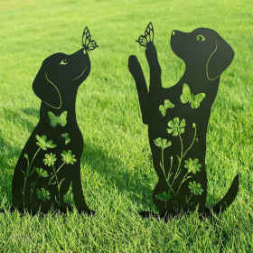 2pcs Metal Dog Garden Decor, Adorable Puppy Silhouette Stakes. These Decorative Outdoor Yard Art Pieces, Ideal For Dog Lovers, Make Charming Gard (Color: Black)