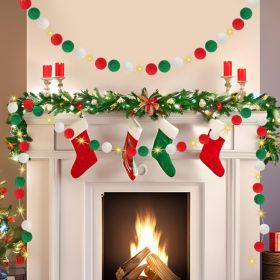 9.84 Ft Felt Ball Garland With Warm Light String Christmas Pom Pom Garland Red Green White 1 Inch Pompoms DIY Unique Hanging Bunting Banner For X (Option: Warm)