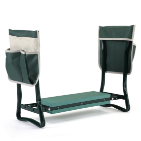 Outdoor 2-in-1 Garden Stool & Kneeler Bench With Tool Bags & Kneeling Pad Green (Color: Green)