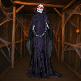 6ft Halloween Decorations Outdoor Life Size Animatronics Grim Reaper With Chain, Sound-Actived Party Decor With Creepy Sound , Scary Haunted Hous (Option: Halloween)