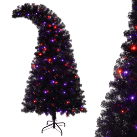 6FT Artificial Christmas Tree With LED Light, Pre-Lit Curved Shape Artificial Whimsical Xmas Tree With 900 Tips, Black Christmas Tree (Color: Default title)