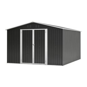 Outdoor Storage Shed 10x12 FT, Utility Metal Tool Storage With Lockable Doors And Updated Frame Structure, Large Metal Garden Shed For Backyard, (Color: Black)