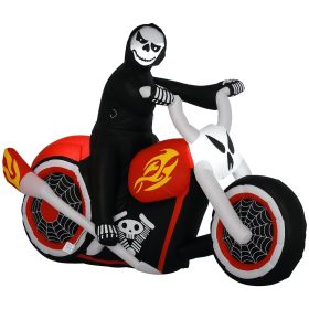 6' Long Halloween Grim Reaper Flaming Motorcycle Outdoor LED Lighted Airblown Inflatable Decoration Holiday Seaon Garden Lawn Decor (Option: Multi Colour)