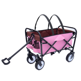 Minimeetall Strap Collapsible Foldable Wagon Cart With Strapping System, Beach Wagon , Utility Cart , Utility Wagon Grocery Cart For Camping Shop (Option: Pink)